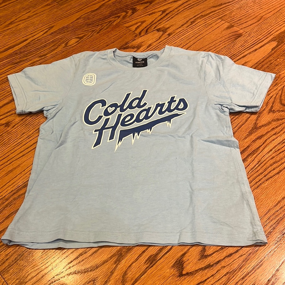 Overtime Boy’s Blue Cold Hearts Short Sleeve Tee Size YL